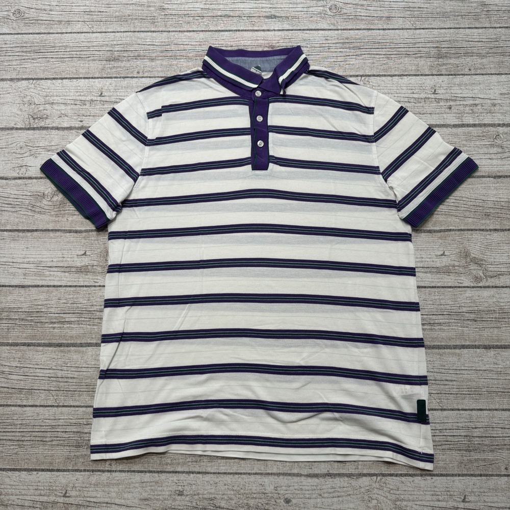 BOSS Hugo Boss Polo Shirt Men's XL White Purple Striped Pima Cotton Regular Fit
